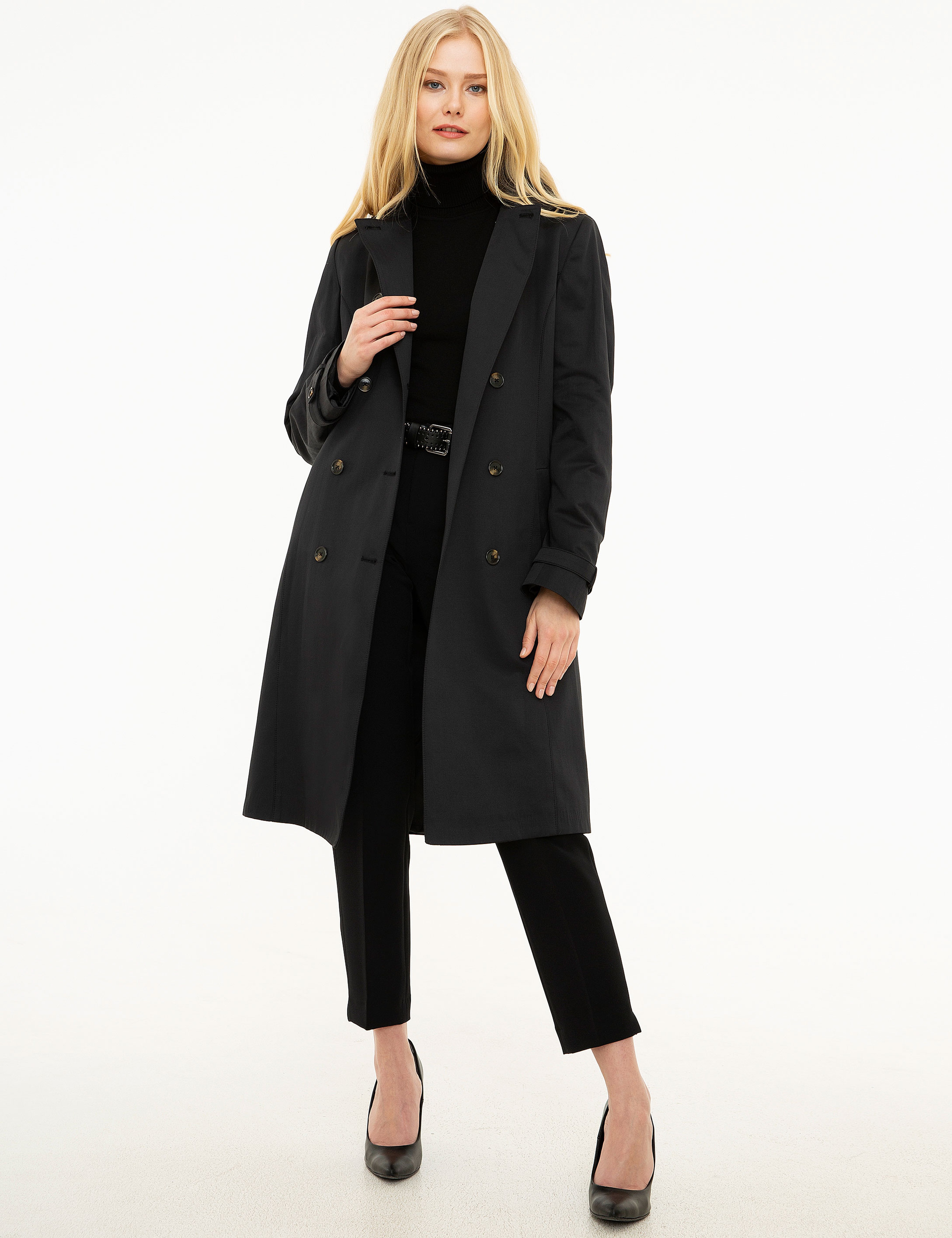 Siyah Slim Fit Trençkot