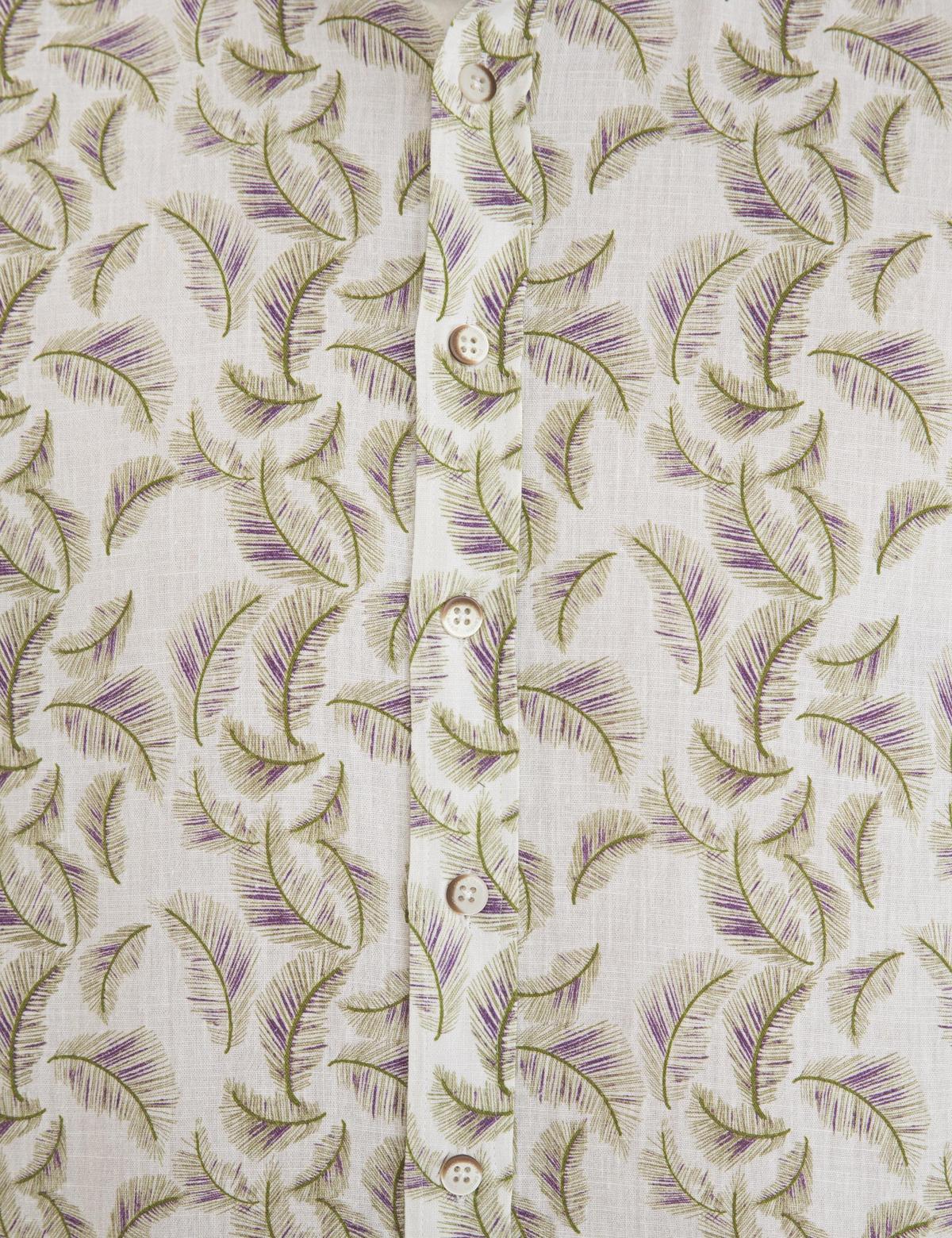 Yeşil Keten Karışımlı Uzun Kollu Gömlek - 50232788015