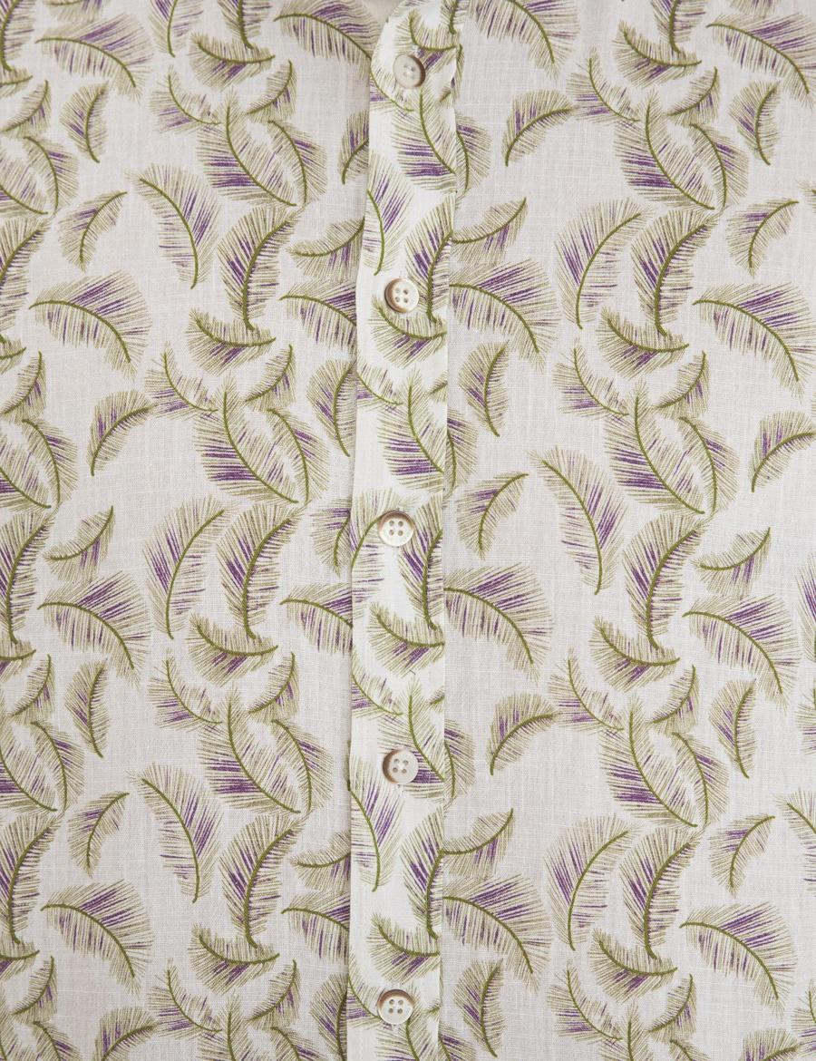 Yeşil Keten Karışımlı Uzun Kollu Gömlek