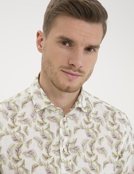 Yeşil Keten Karışımlı Uzun Kollu Gömlek - 50232788015