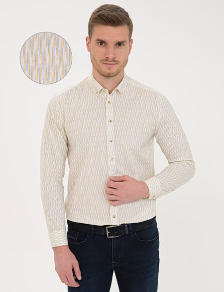Sarı Keten Karışımlı Regular Fit Uzun Kollu Gömlek - 50233043018