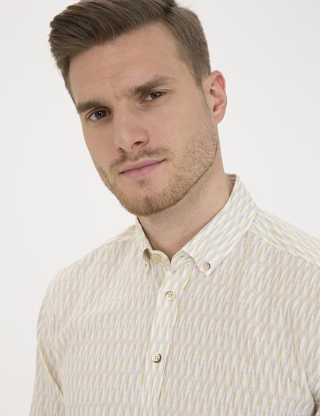 Sarı Keten Karışımlı Regular Fit Uzun Kollu Gömlek - 50233043018