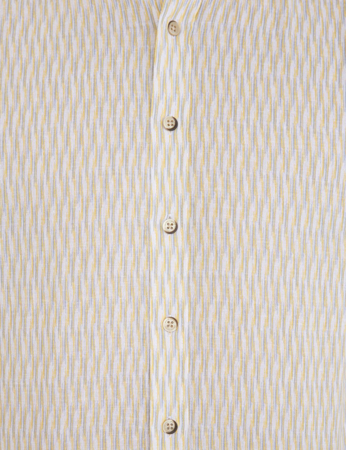 Sarı Keten Karışımlı Regular Fit Uzun Kollu Gömlek - 50233043018