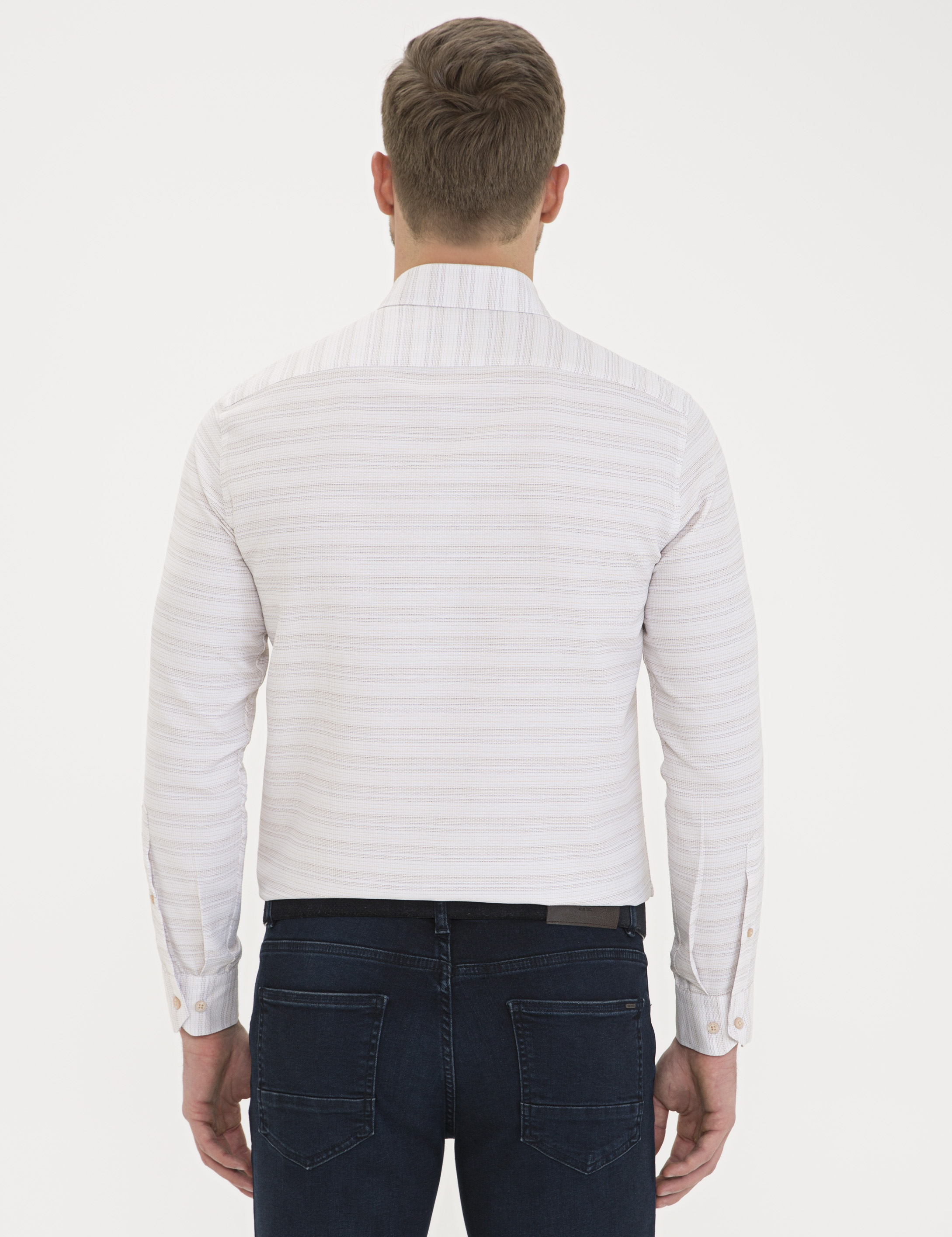 Bej Slim Fit Uzun Kollu Gömlek - Image 3
