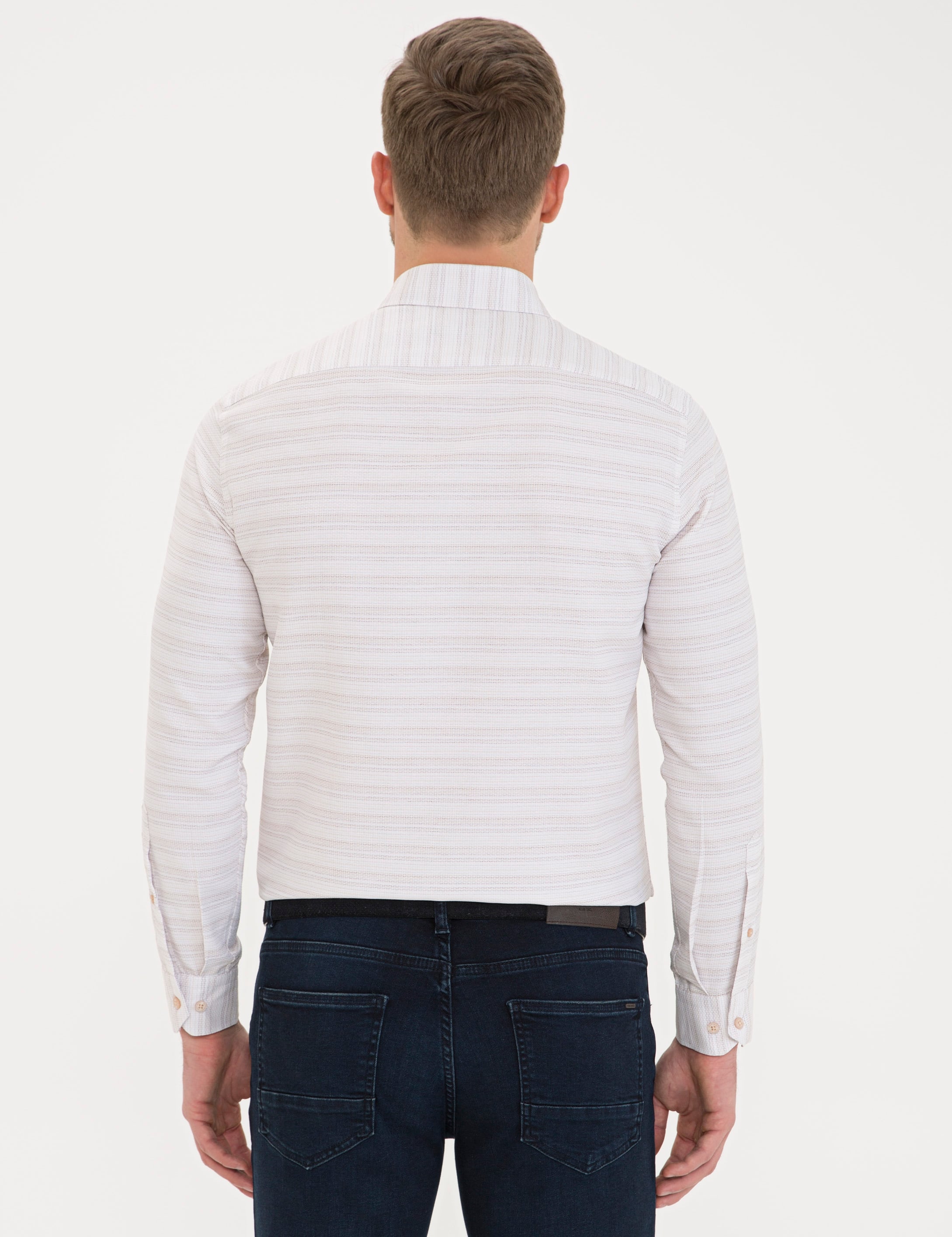 Bej Slim Fit Uzun Kollu Gömlek