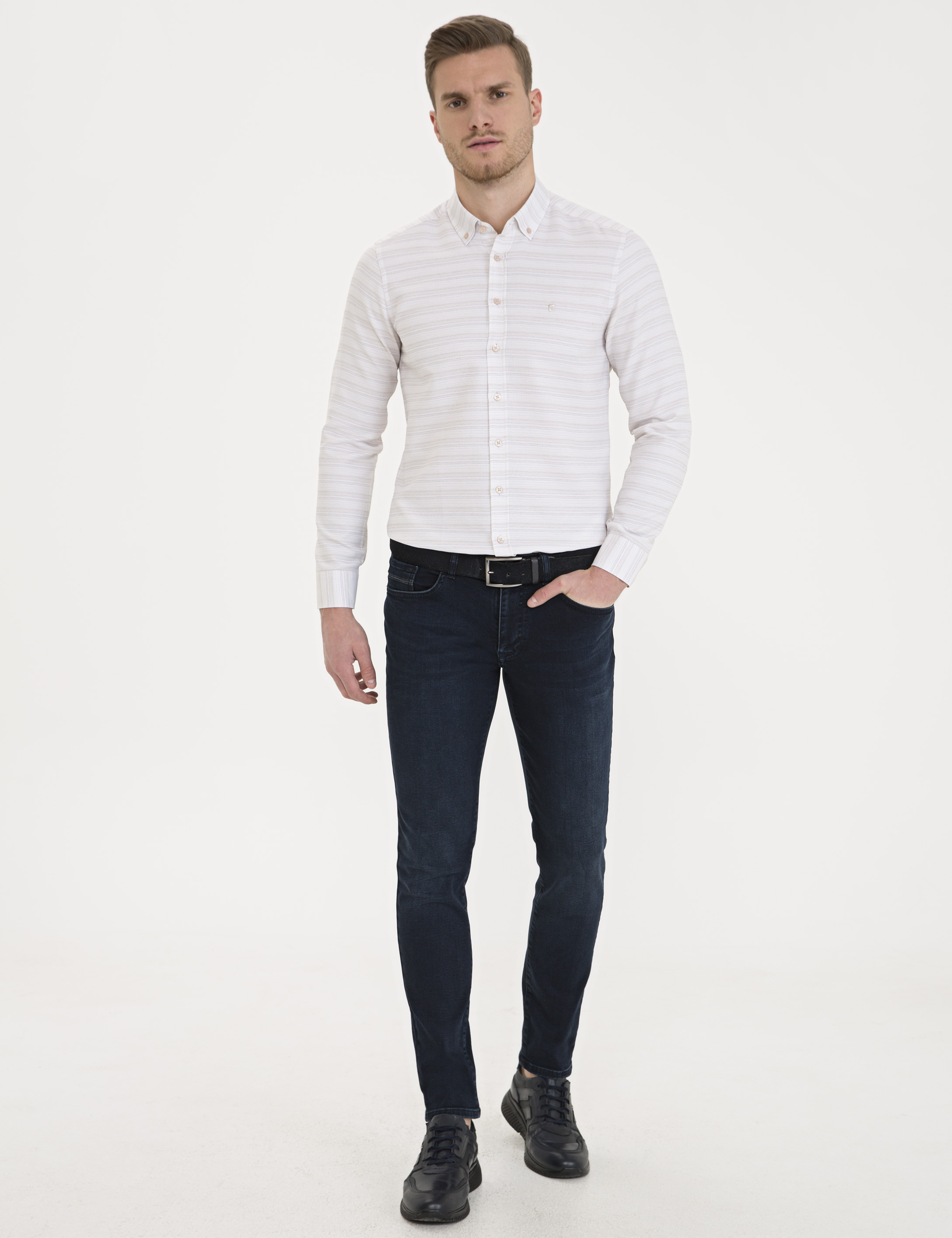 Bej Slim Fit Uzun Kollu Gömlek - Image 4