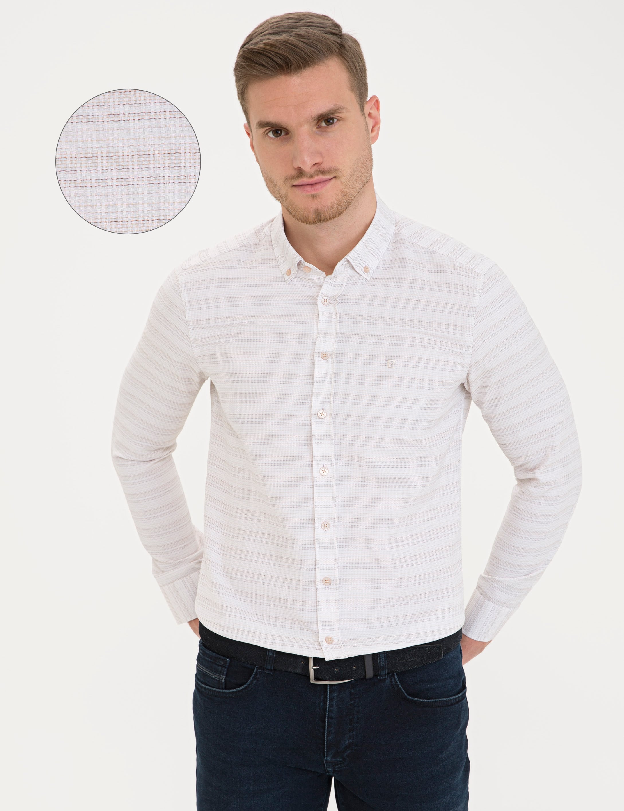 Bej Slim Fit Uzun Kollu Gömlek - Image 1