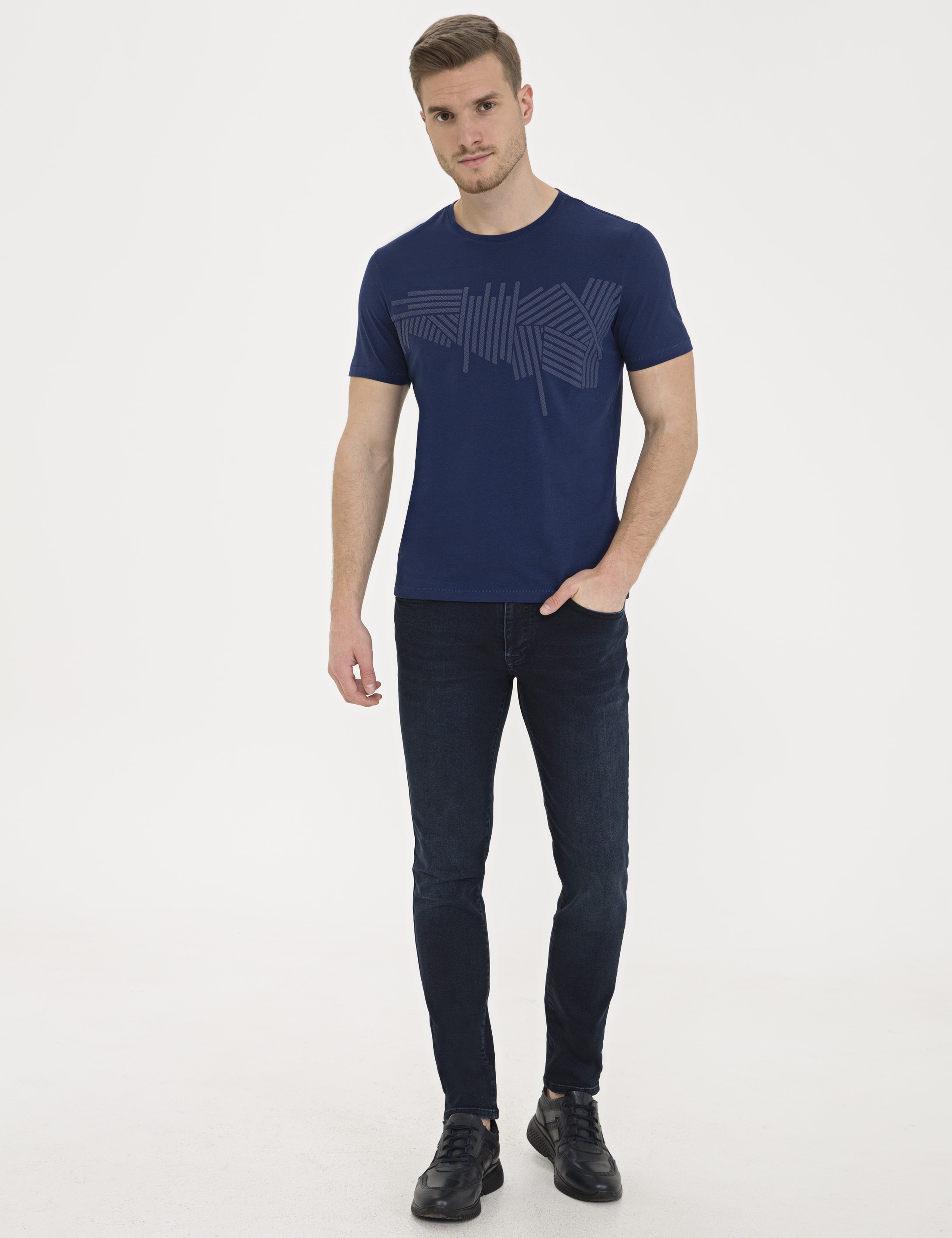 Lacivert Slim Fit Bisiklet Yaka Tişört - Image 4