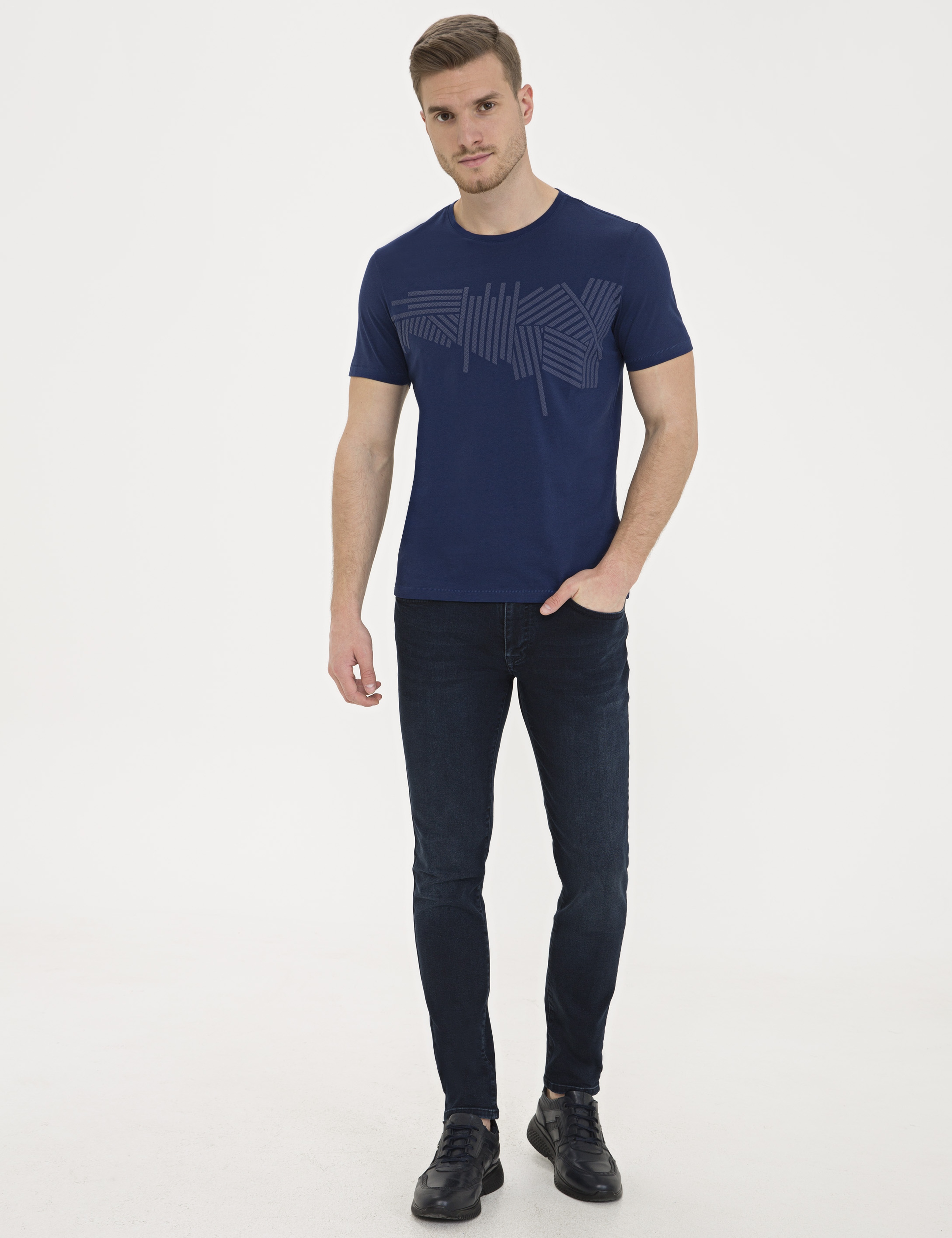Lacivert Slim Fit Bisiklet Yaka Tişört