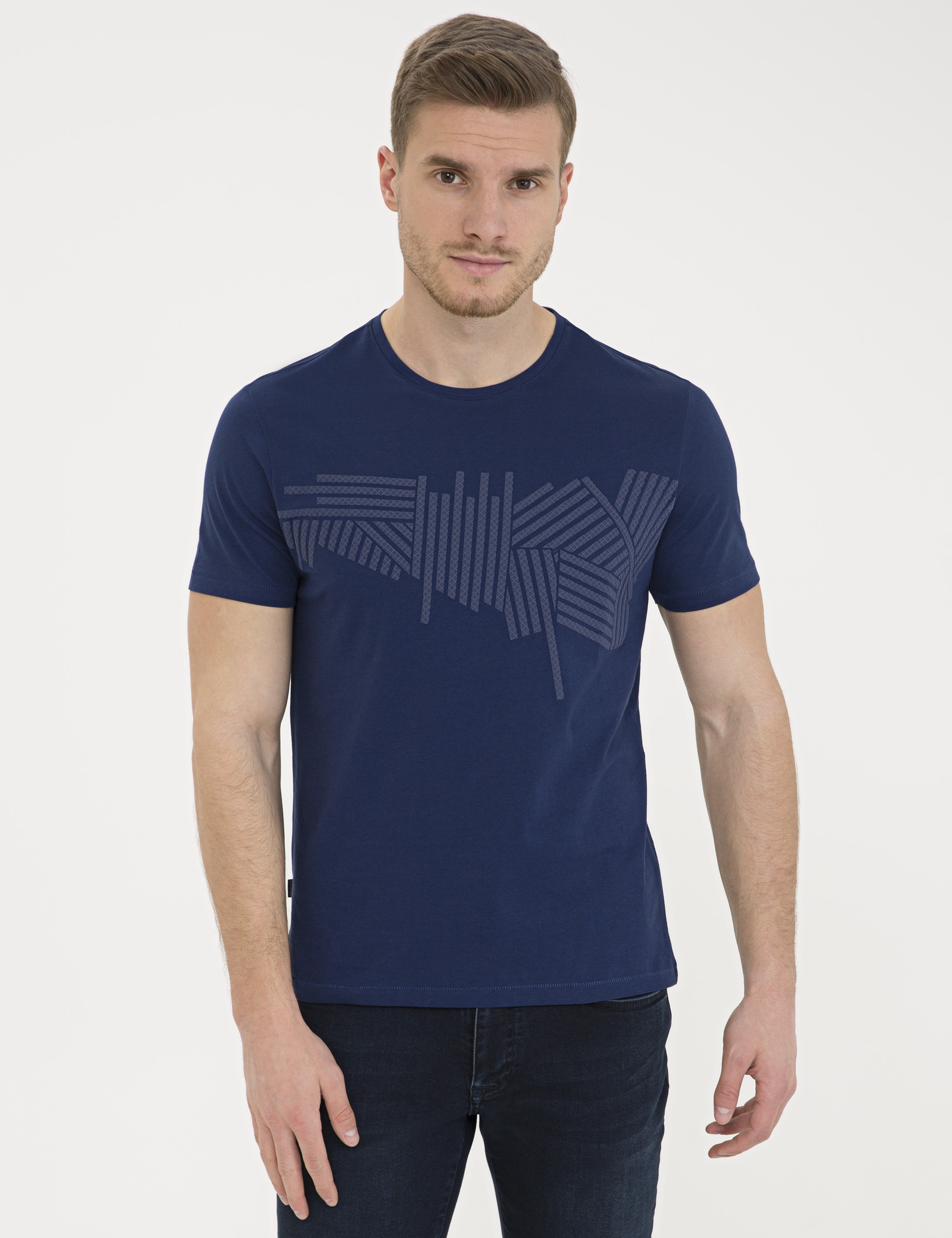Lacivert Slim Fit Bisiklet Yaka Tişört - Image 1