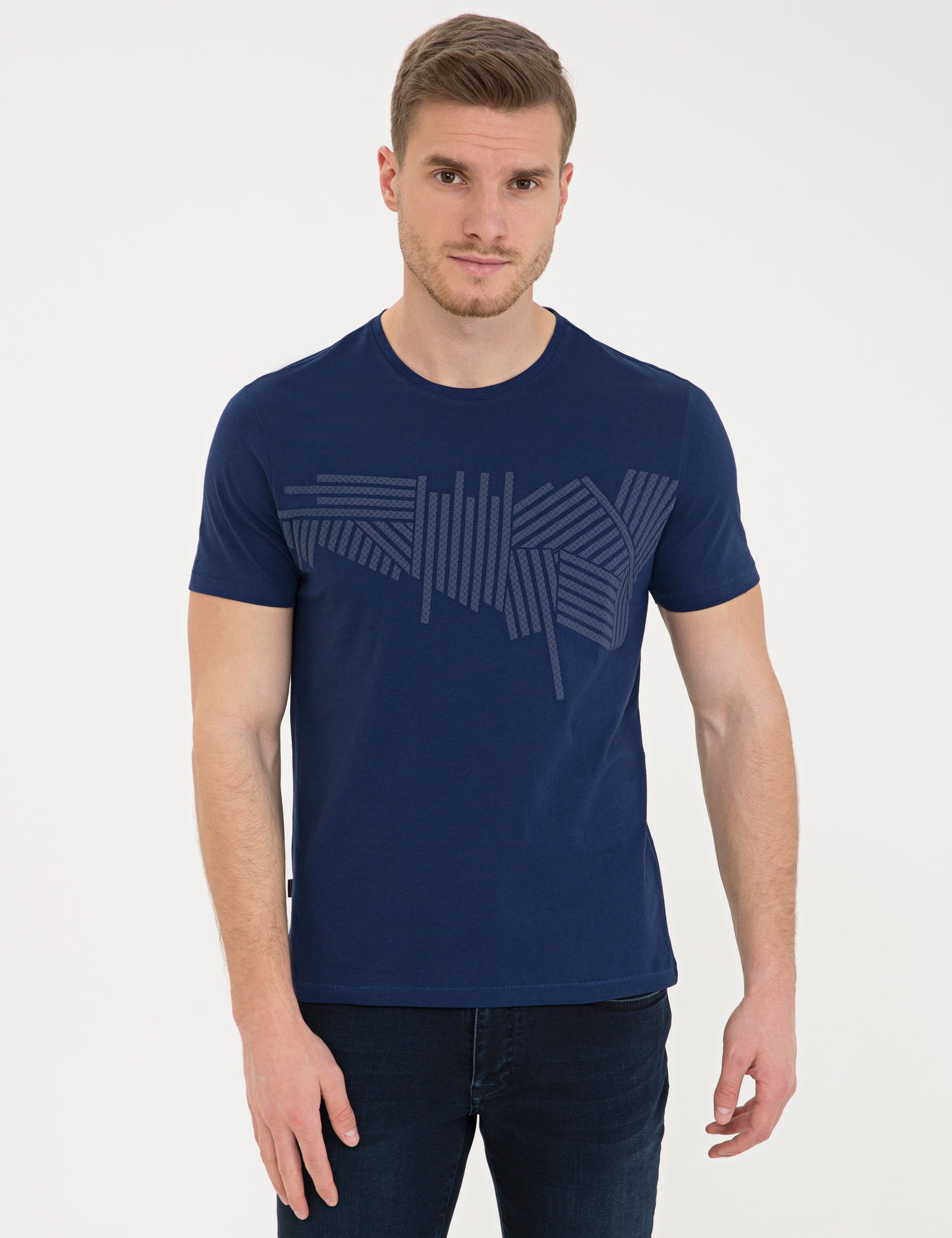 Lacivert Slim Fit Bisiklet Yaka Tişört