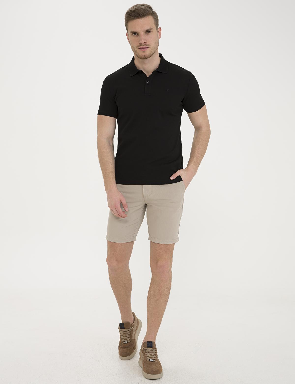 Siyah Slim Fit Polo Yaka Basic T-Shirt - 50232388114