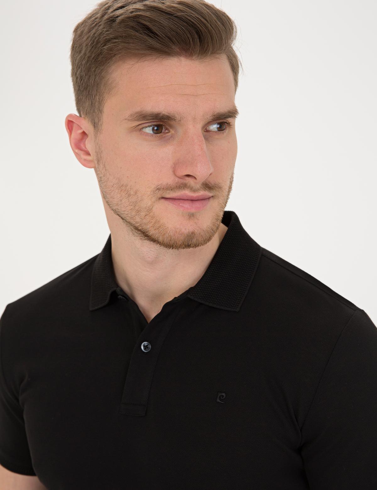 Siyah Slim Fit Polo Yaka Basic T-Shirt - 50232388114