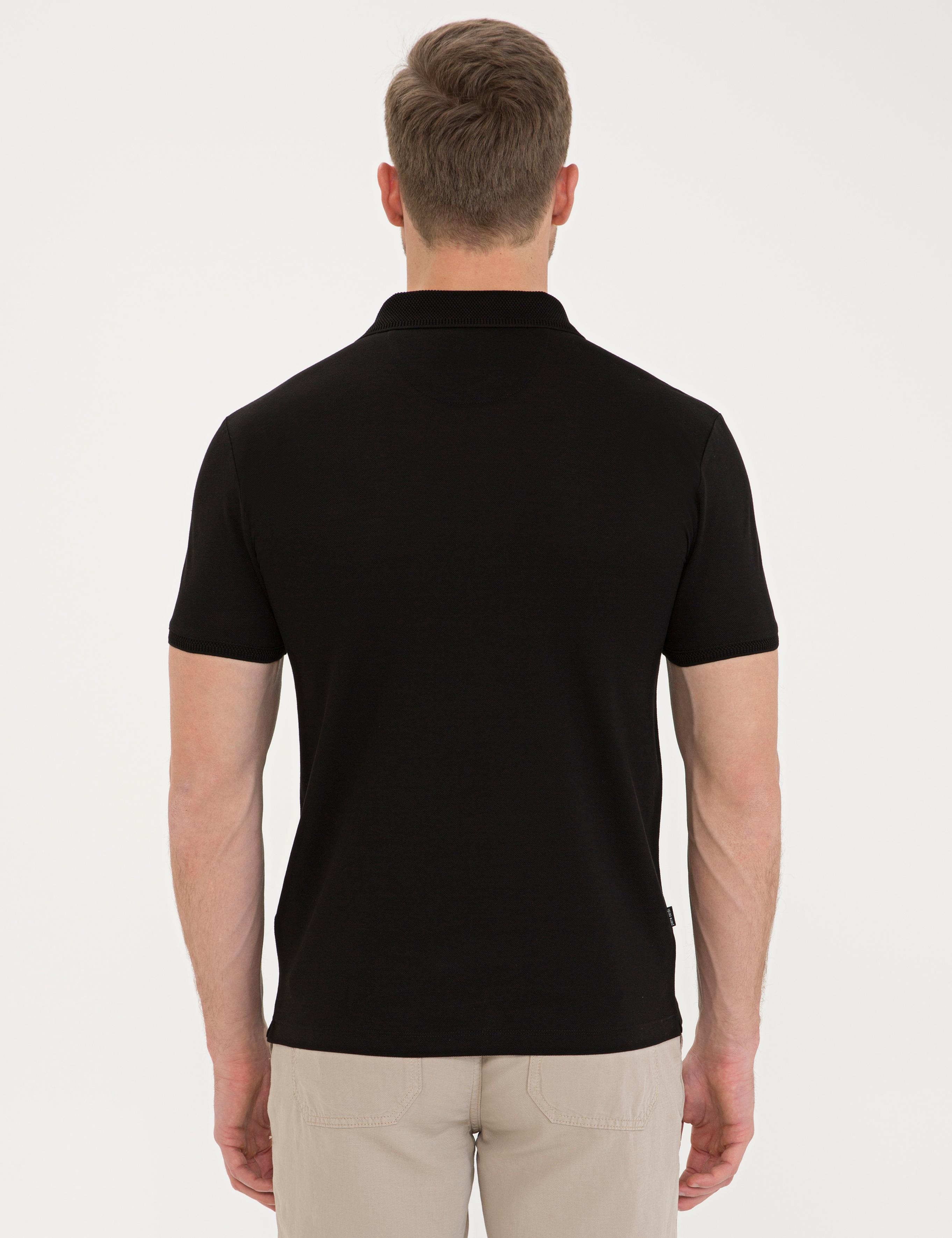 Siyah Slim Fit Polo Yaka Basic T-Shirt