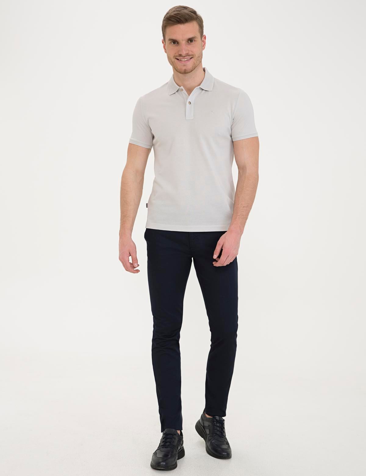 Açık Gri Slim Fit Polo Yaka Basic T-Shirt - 50232388153