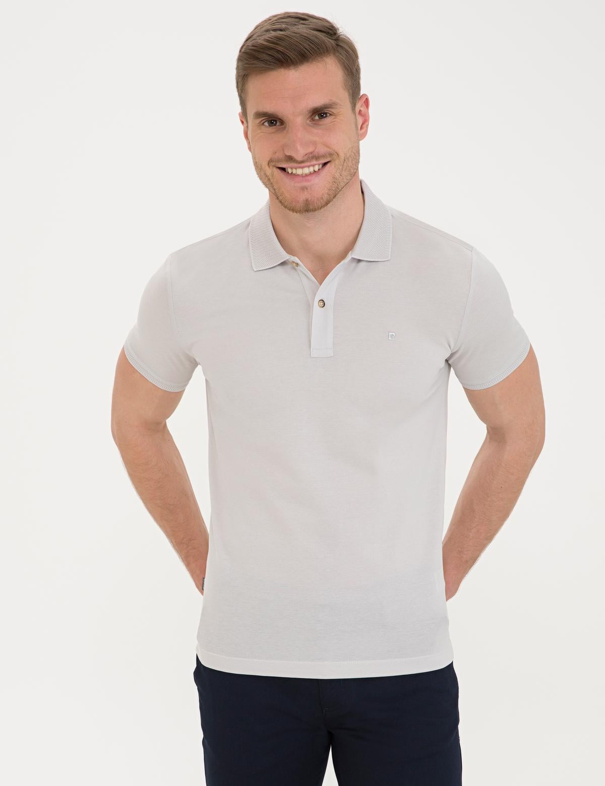 Açık Gri Slim Fit Polo Yaka Basic T-Shirt