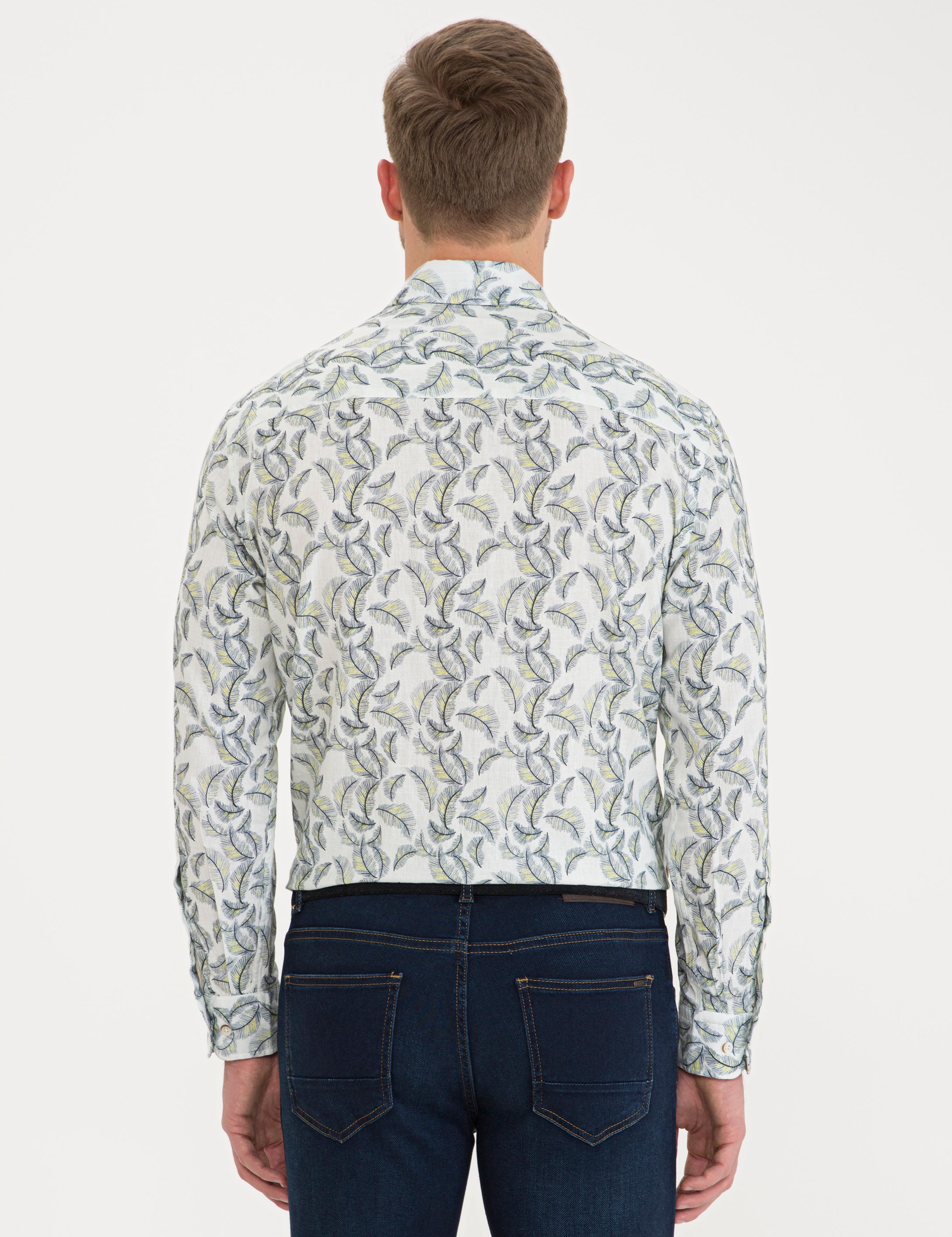 Lacivert Comfort Fit Keten Gömlek