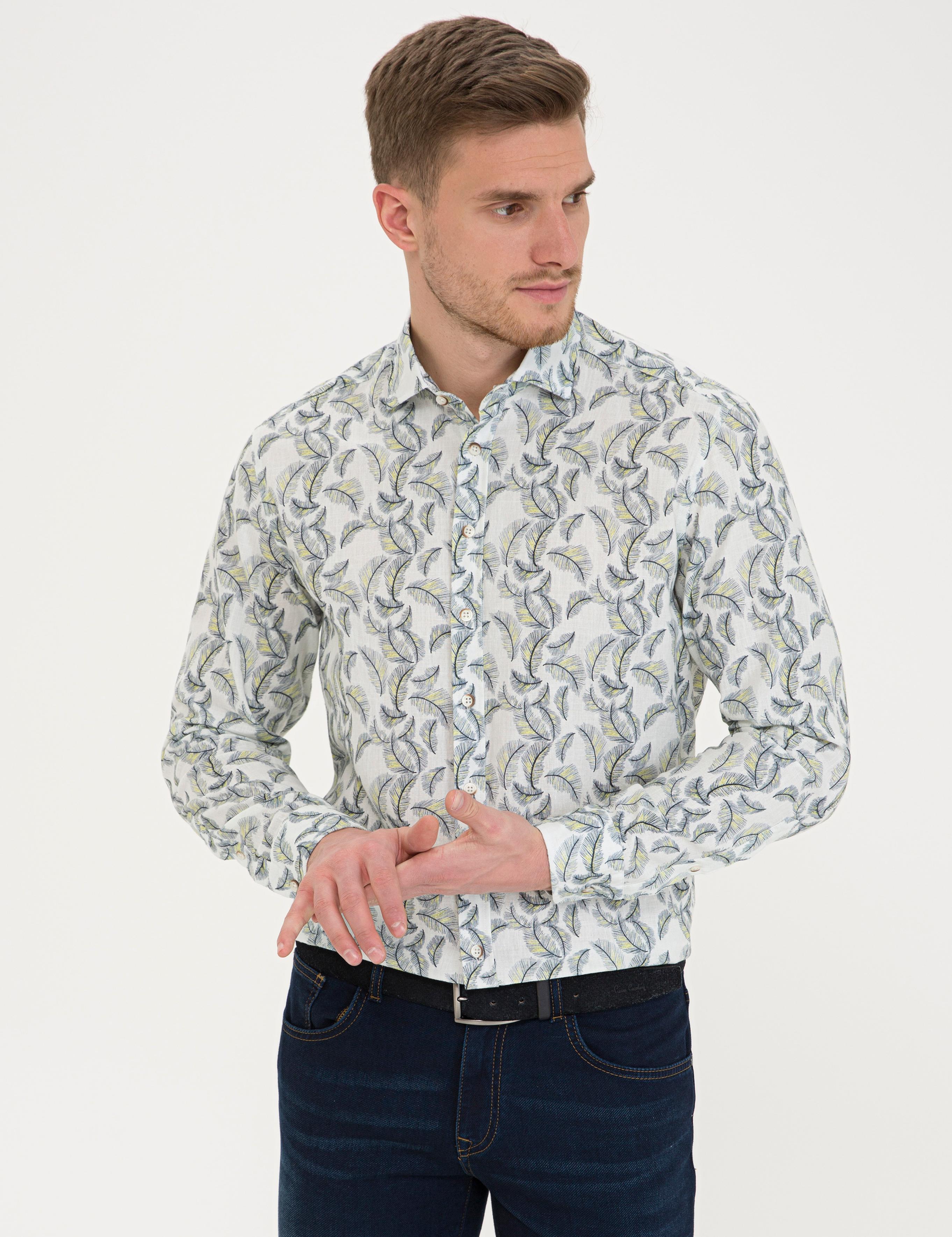 Lacivert Comfort Fit Keten Gömlek