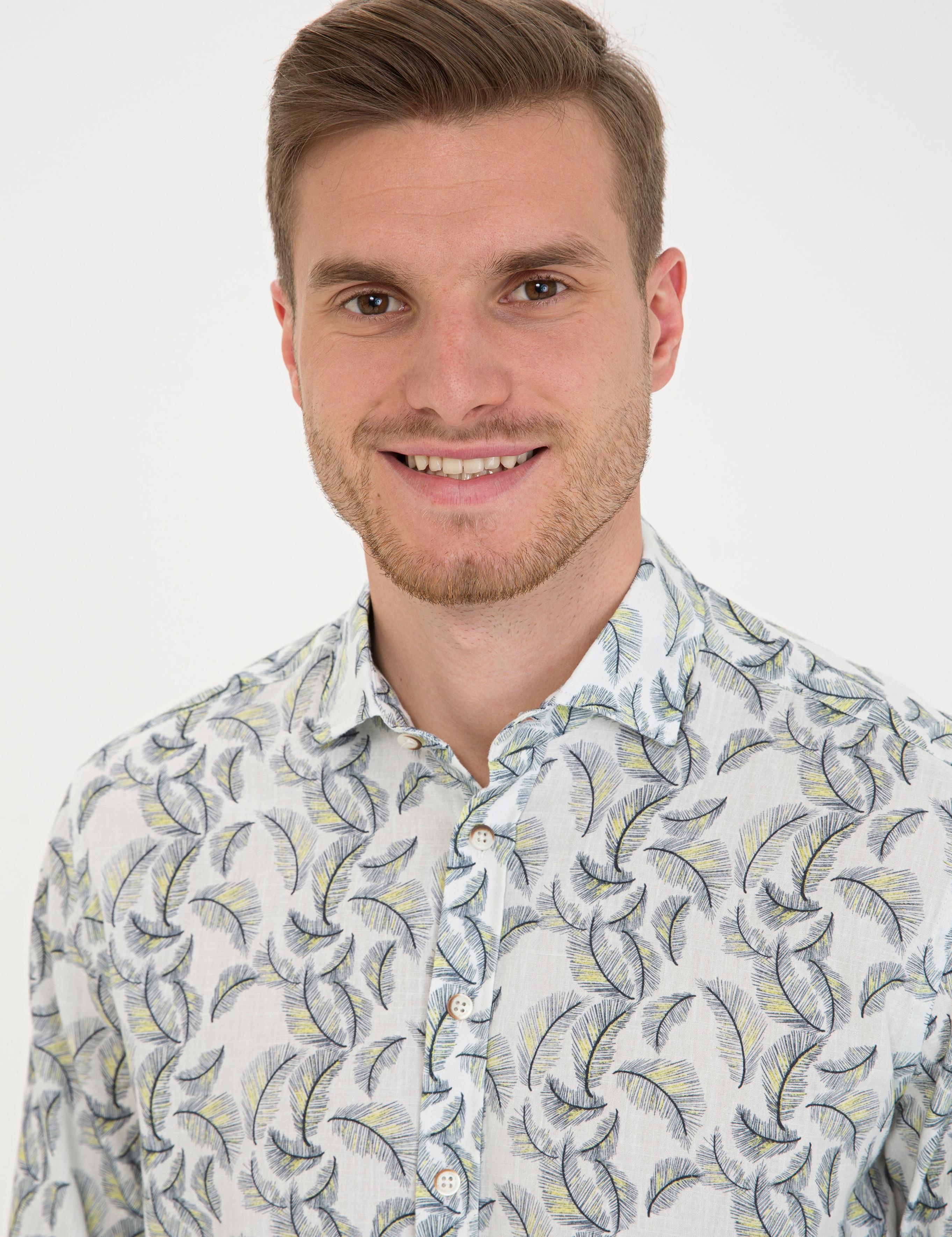 Lacivert Comfort Fit Keten Gömlek