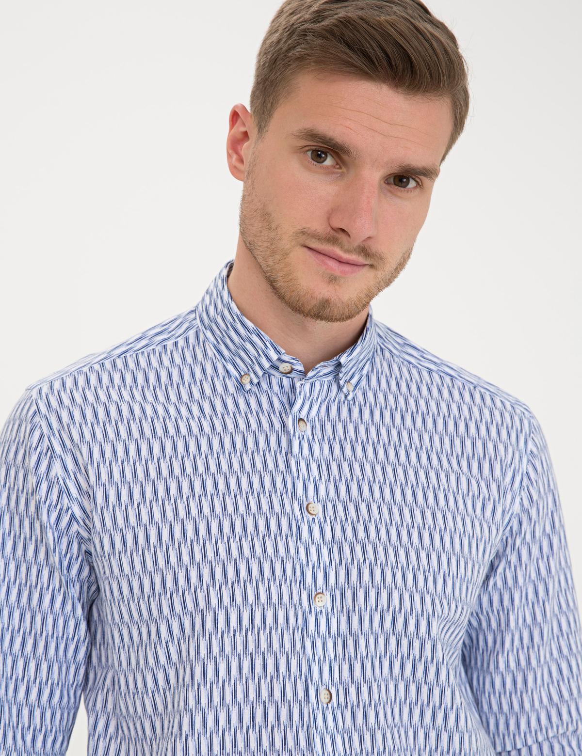 Lacivert Keten Karışımlı Regular Fit Uzun Kollu Gömlek - 50233043007