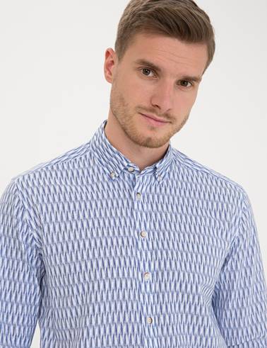 Lacivert Keten Karışımlı Regular Fit Uzun Kollu Gömlek