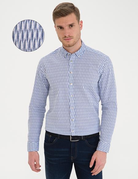 Lacivert Keten Karışımlı Regular Fit Uzun Kollu Gömlek - 50233043007