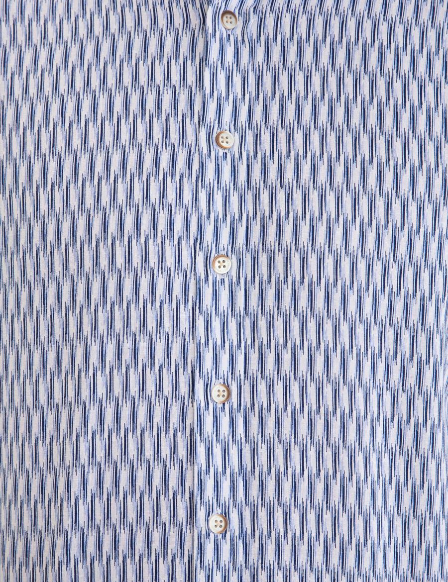 Lacivert Keten Karışımlı Regular Fit Uzun Kollu Gömlek