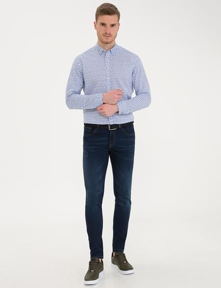 Lacivert Keten Karışımlı Regular Fit Uzun Kollu Gömlek - 50233043007