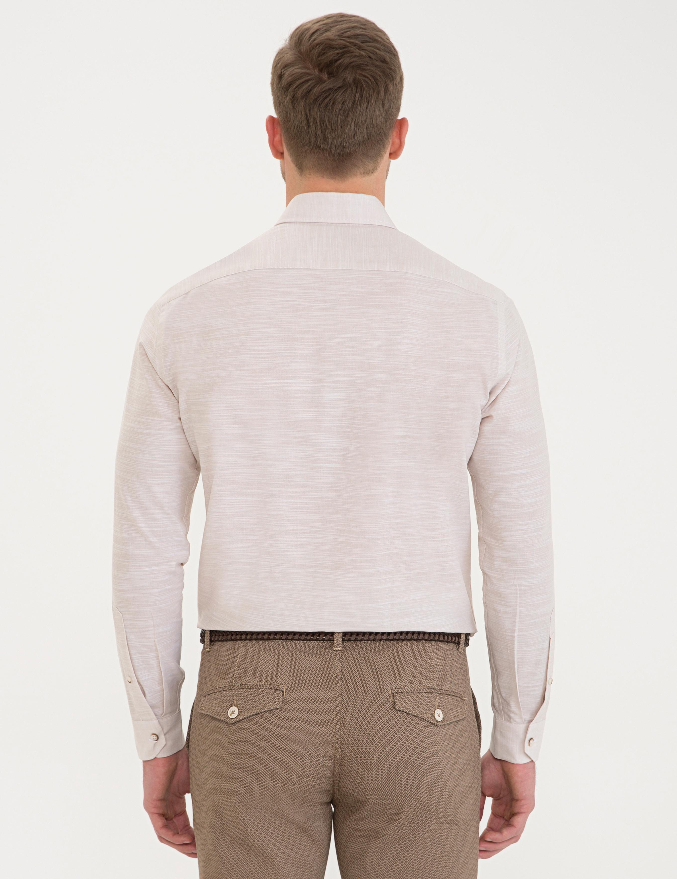 Bej Slim Fit Uzun Kollu Gömlek