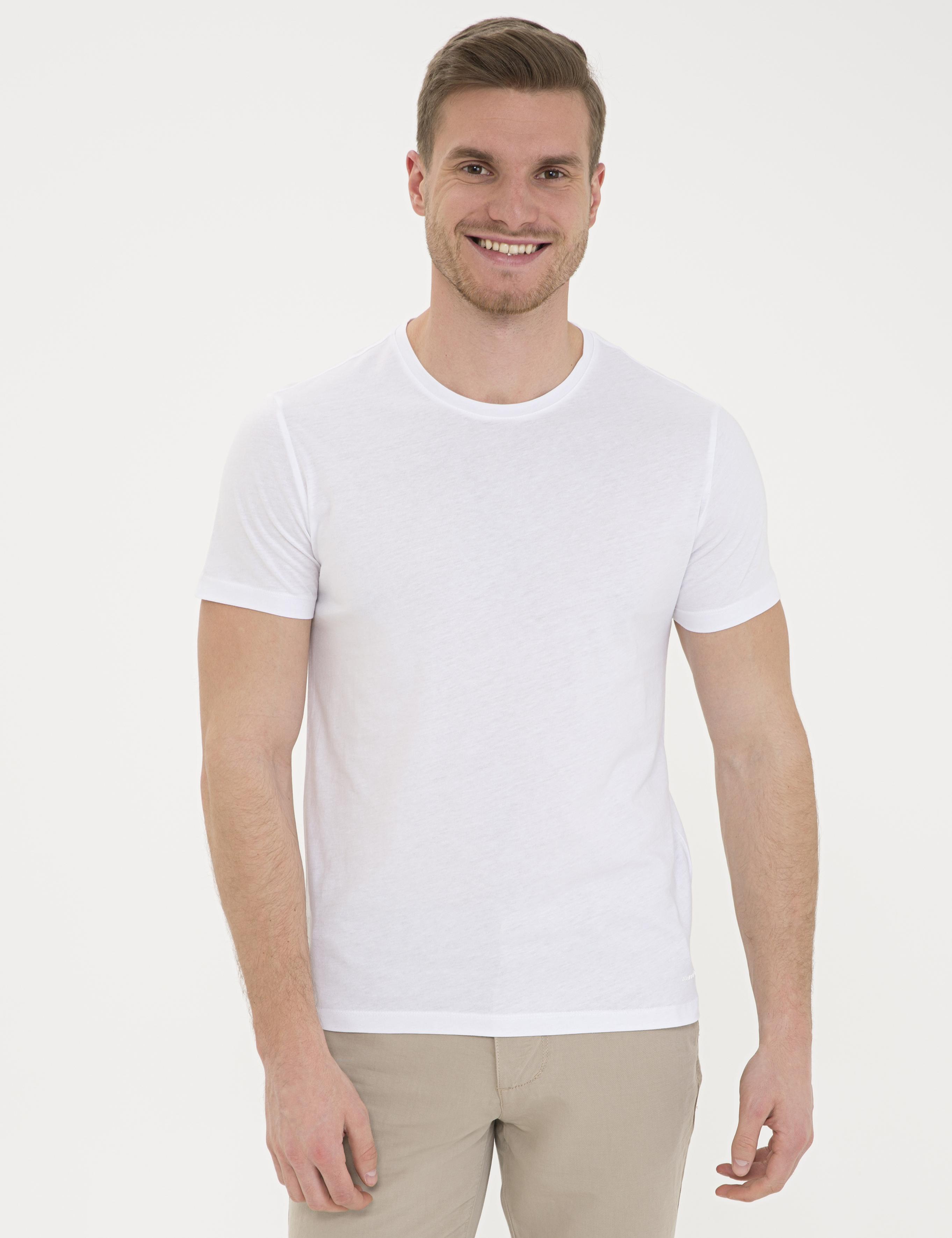 Beyaz Slim Fit Bisiklet Yaka Basic Tişört