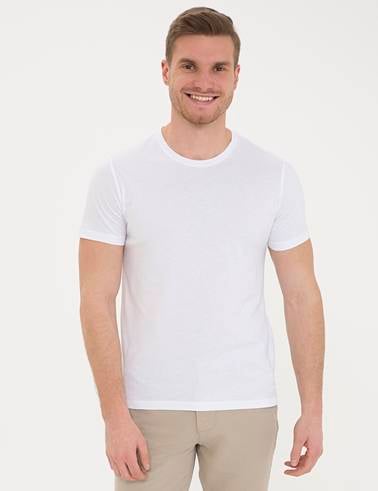 Beyaz Slim Fit Bisiklet Yaka Basic Tişört