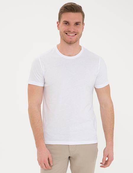 Beyaz Slim Fit Bisiklet Yaka Basic Tişört - 50232385002