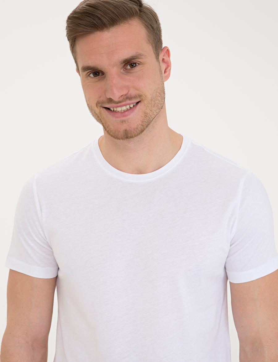 Beyaz Slim Fit Bisiklet Yaka Basic Tişört
