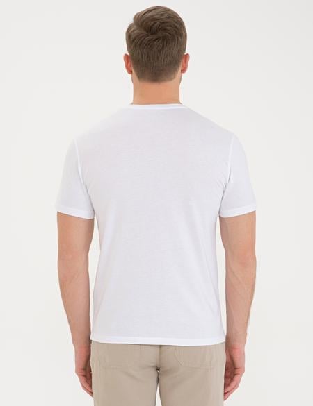Beyaz Slim Fit Bisiklet Yaka Basic Tişört - 50232385002
