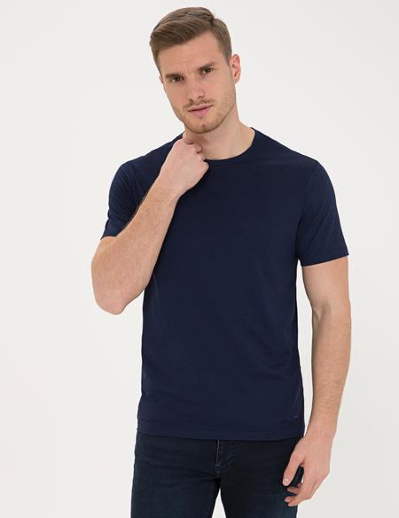 Koyu Lacivert Slim Fit Bisiklet Yaka Basic Tişört - 50232385119