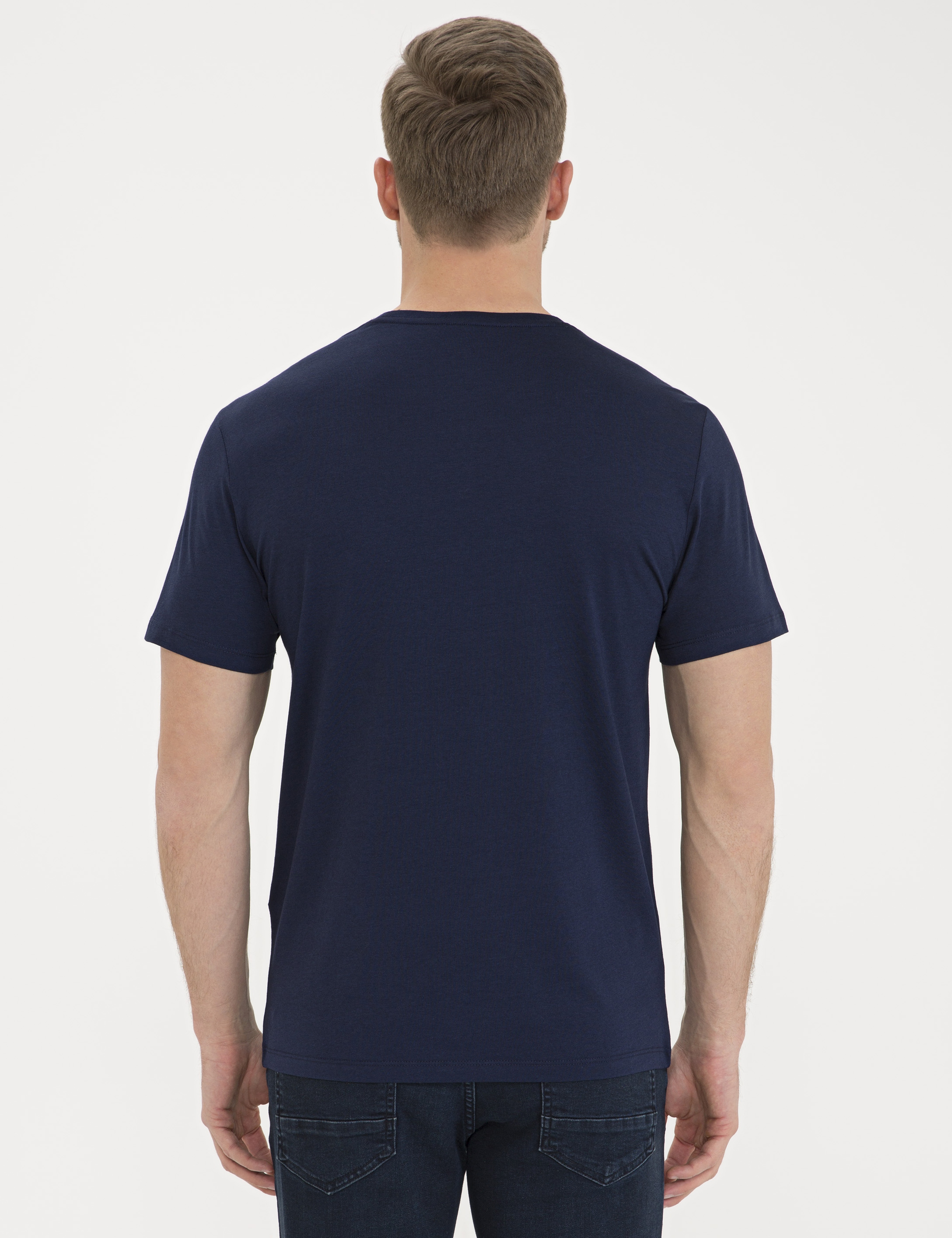 Koyu Lacivert Slim Fit Bisiklet Yaka Basic Tişört
