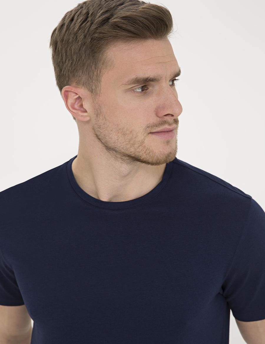 Koyu Lacivert Slim Fit Bisiklet Yaka Basic Tişört