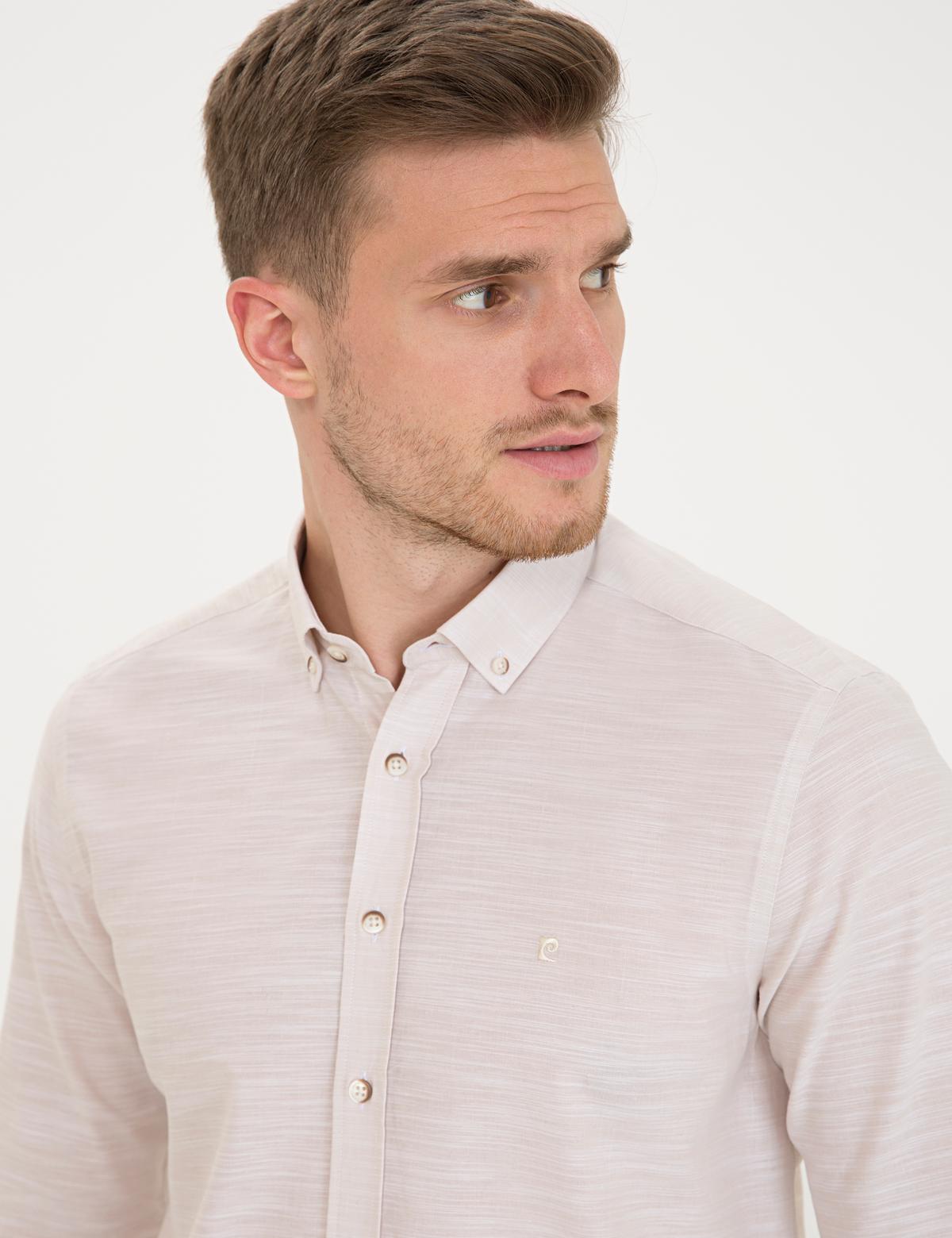 Bej Slim Fit Uzun Kollu Gömlek - 50236034033