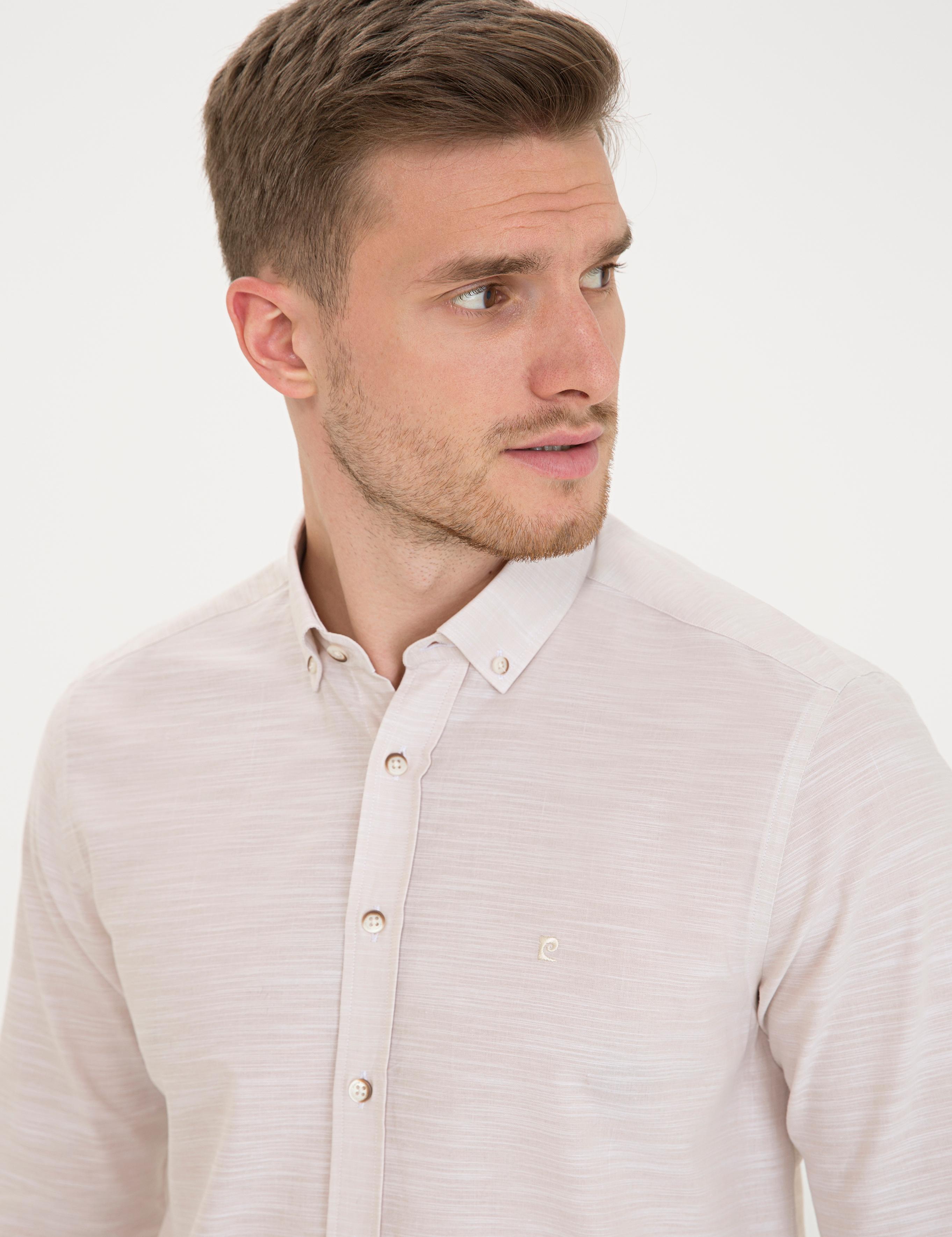 Bej Slim Fit Uzun Kollu Gömlek