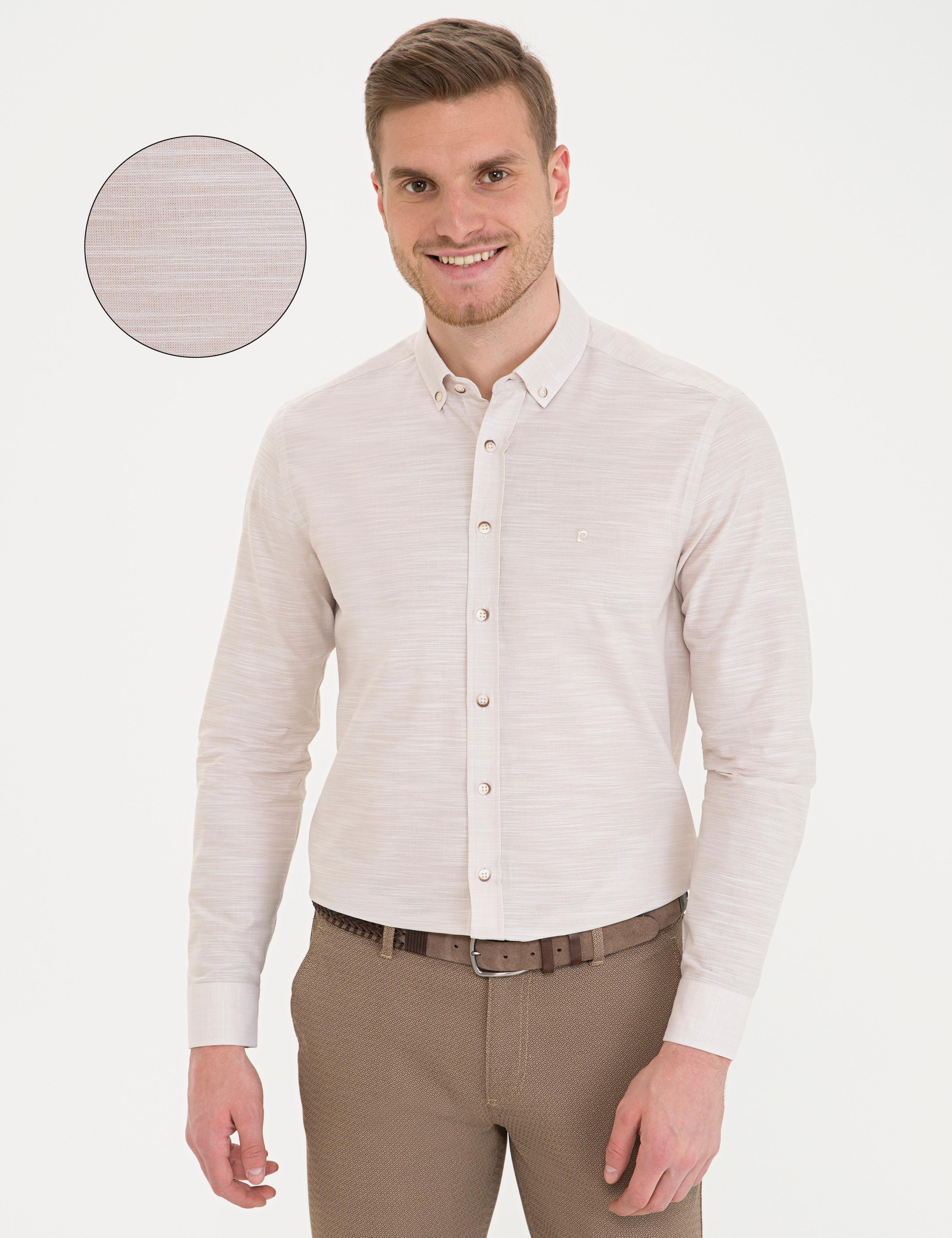 Bej Slim Fit Uzun Kollu Gömlek