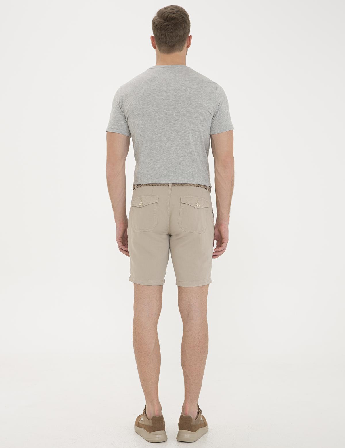 Bej Standart Fit Keten Karışımlı Bermuda Şort - 50233248016