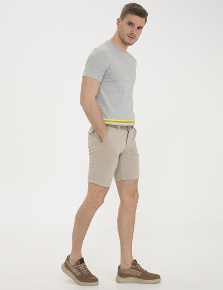 Bej Standart Fit Keten Karışımlı Bermuda Şort - 50233248016