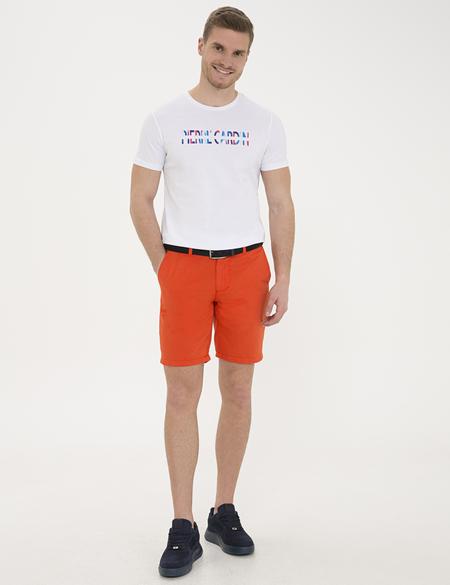 Turuncu Standart Fit Keten Karışımlı Bermuda Şort - 50233248037