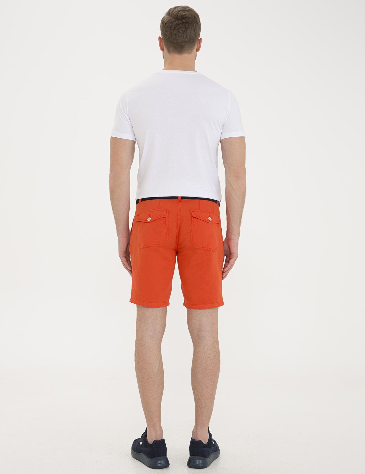 Turuncu Standart Fit Keten Karışımlı Bermuda Şort - 50233248037