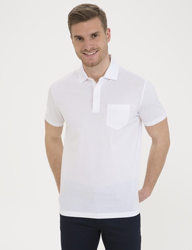 Beyaz Regular Fit Polo Yaka Merserize Tişört