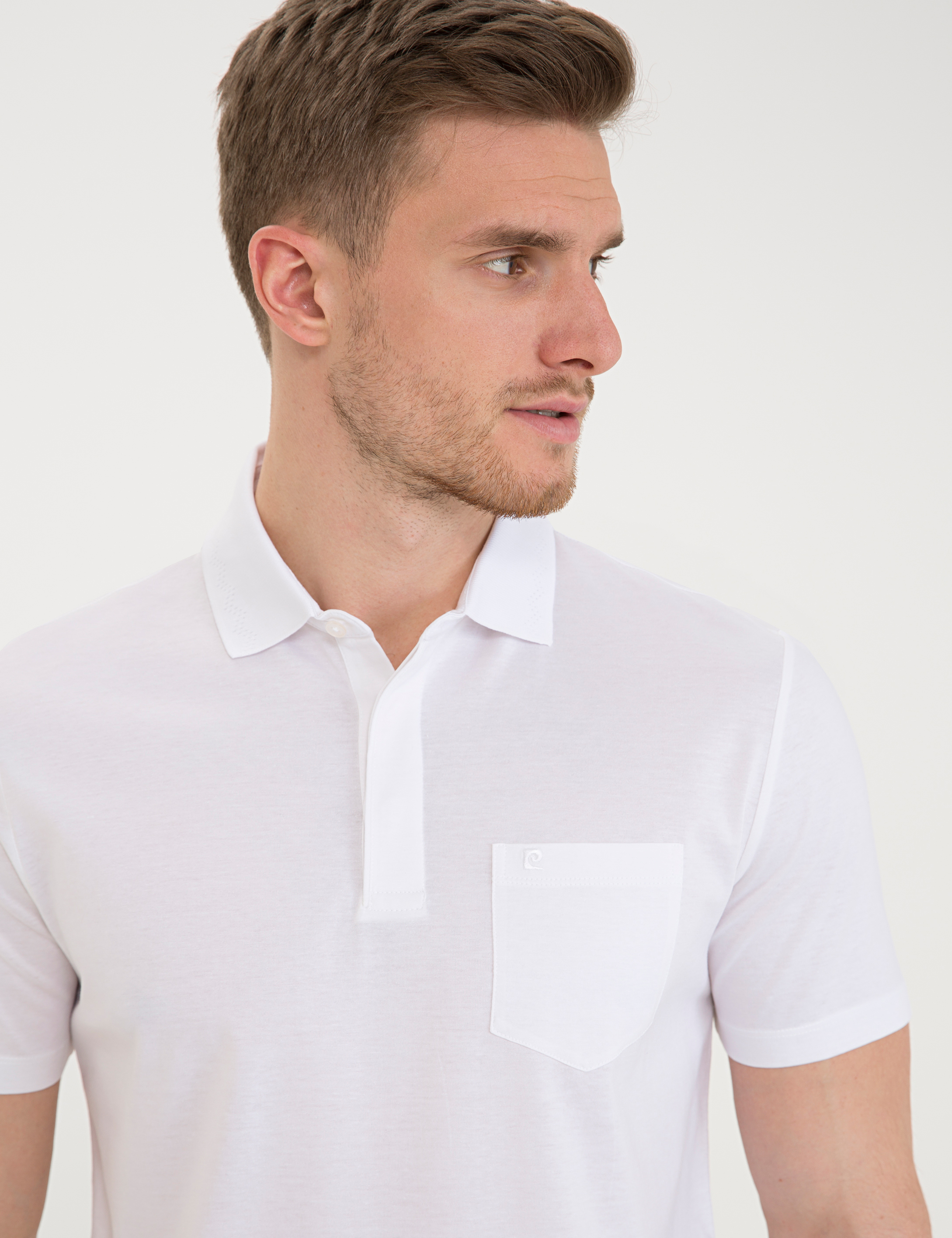 Beyaz Regular Fit Polo Yaka Merserize Tişört - Image 2