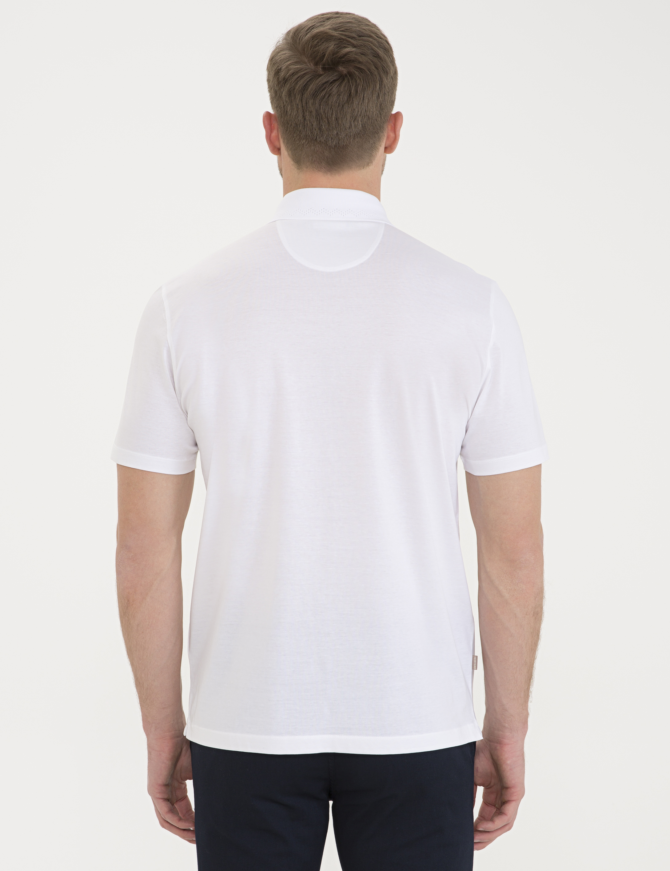 Beyaz Regular Fit Polo Yaka Merserize Tişört - Image 3