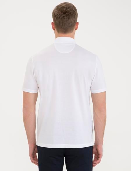 Beyaz Regular Fit Polo Yaka Merserize Tişört - 50232381002