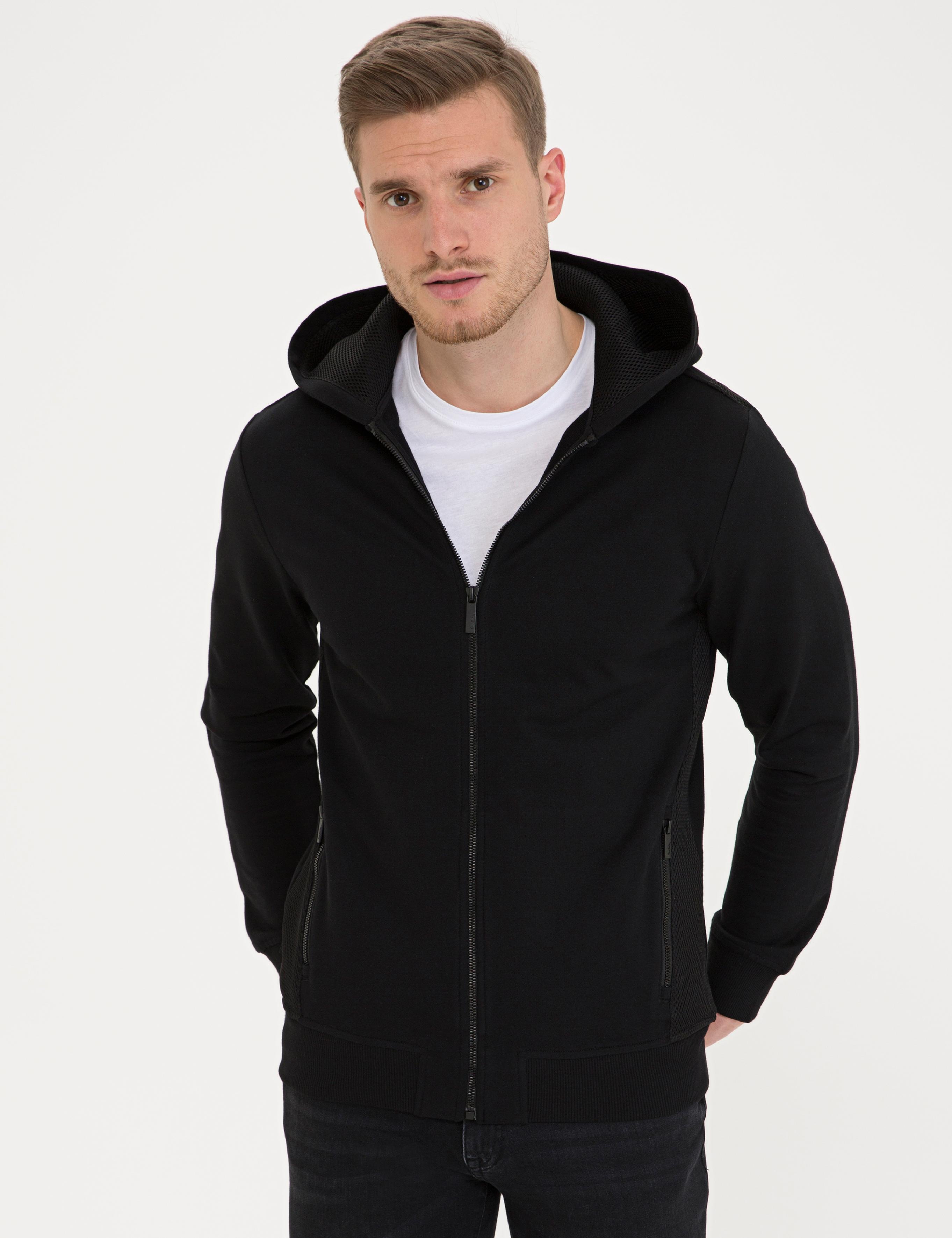 Siyah Standart Fit Kapüşonlu Sweatshirt