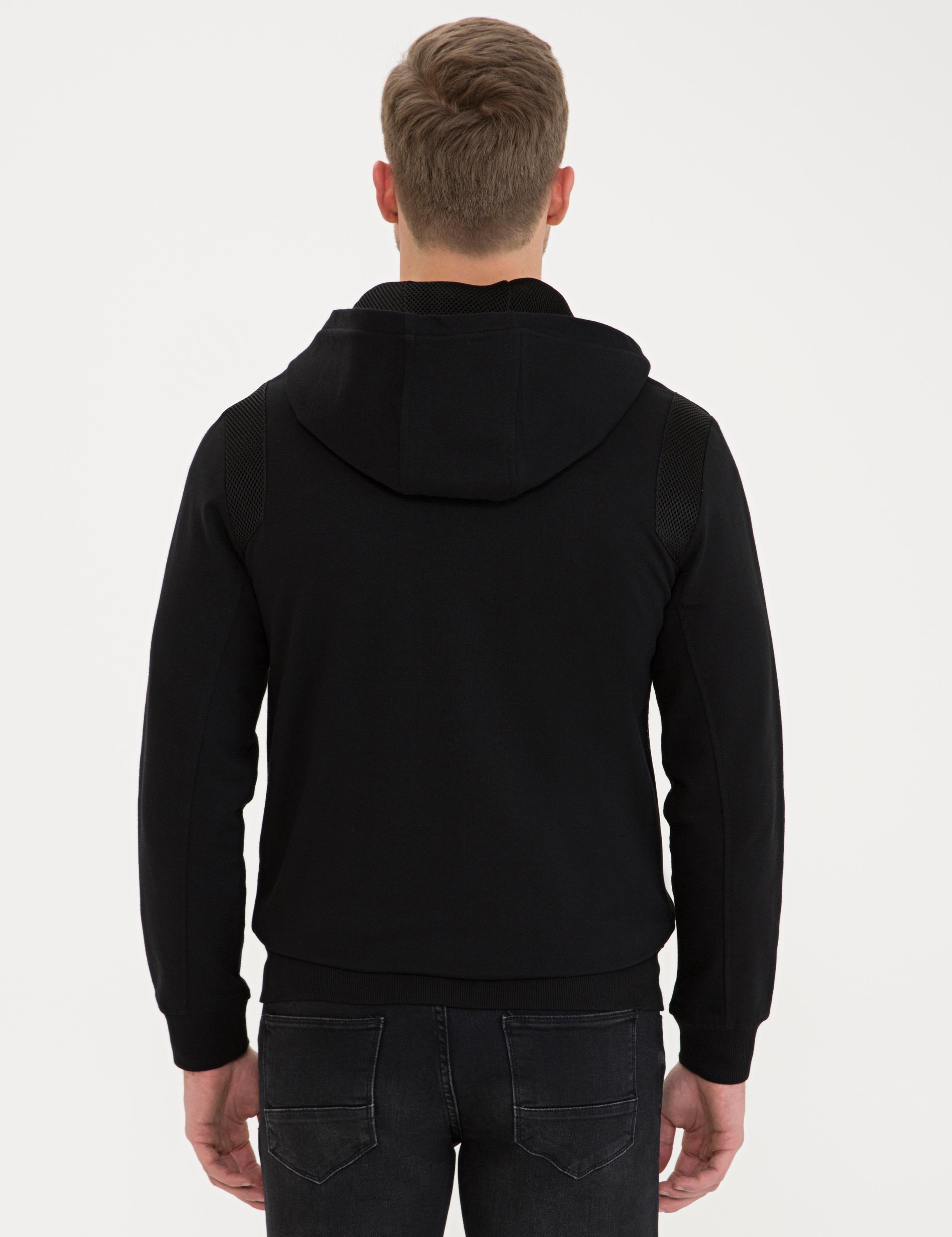 Siyah Standart Fit Kapüşonlu Sweatshirt